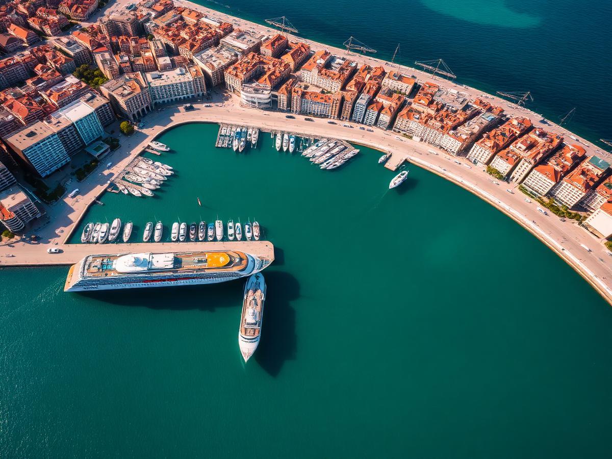 Aerial view of Barcelona's Port Vell cruise harbour