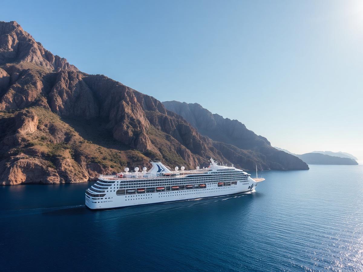 A MareViva ship anchored off a Mediterranean island