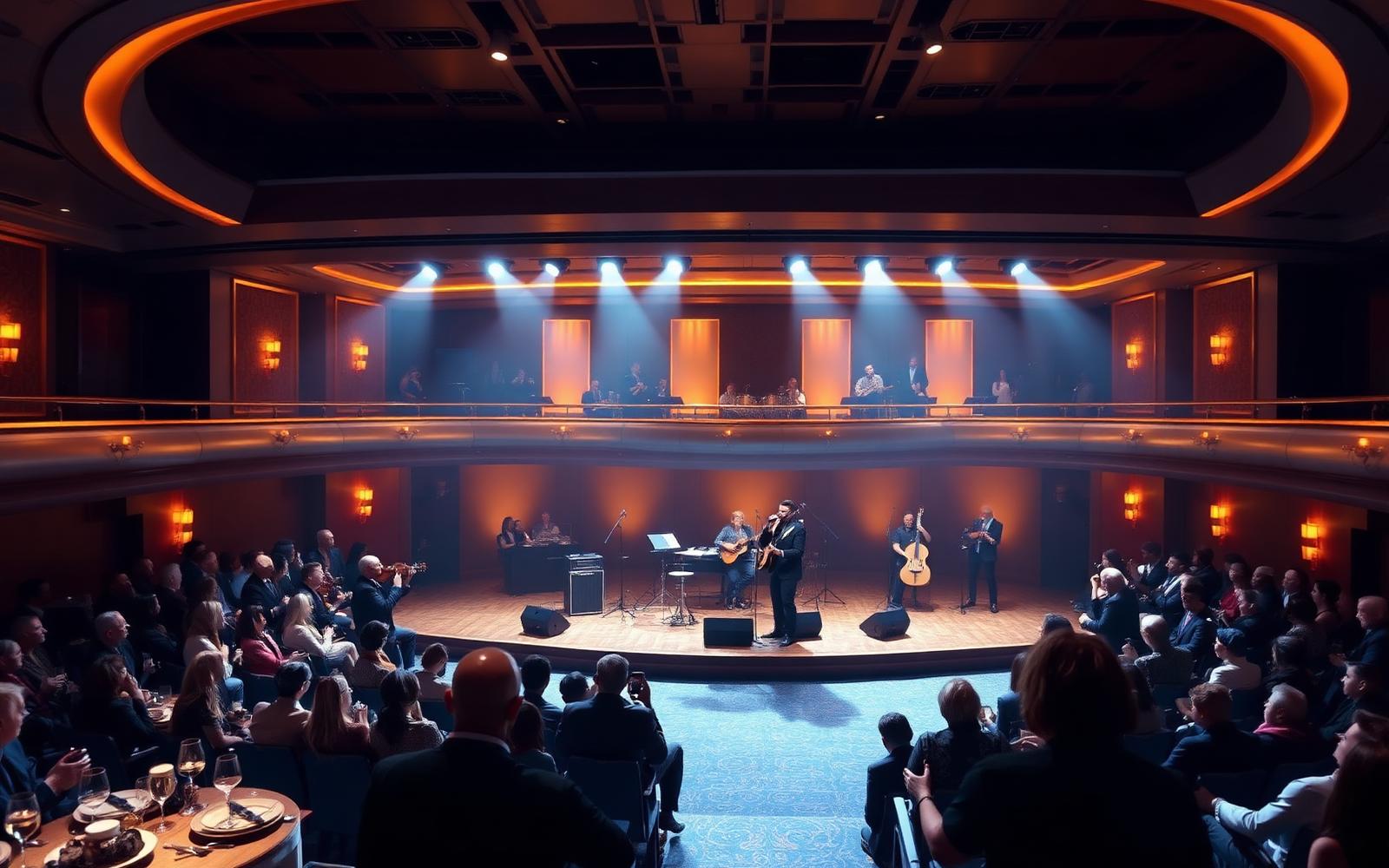 Evening live music performance in a cruise ship theatre