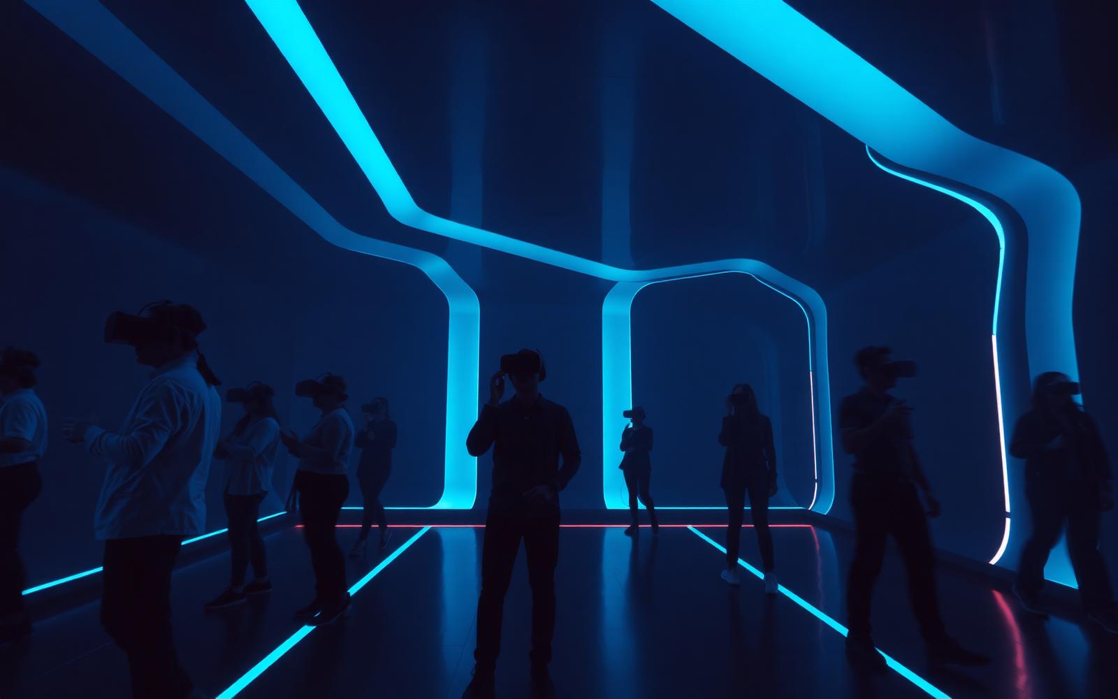 Guests in a premium free-roam virtual reality arena