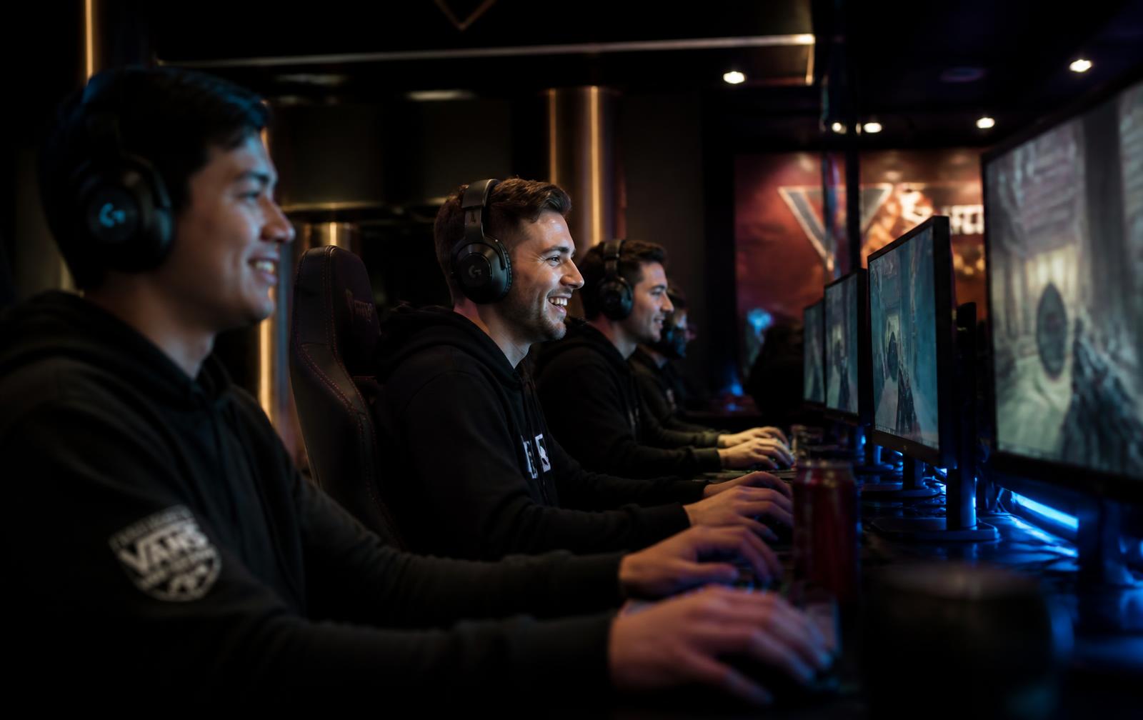 Guests playing together at a LAN party in the gaming lounge